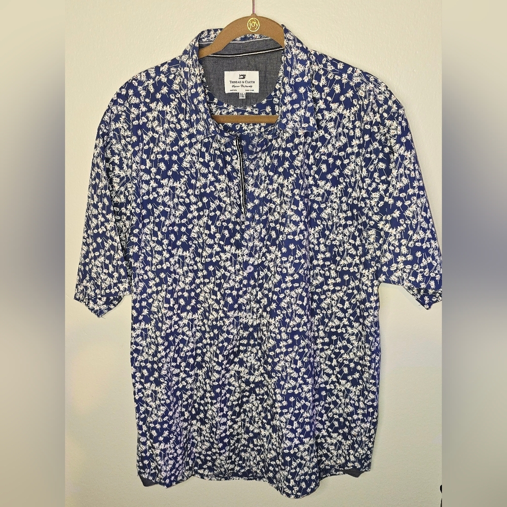 Thread & Cloth XXL Navy Floral Men's Casual Shirt Cotton Button Down